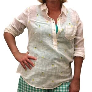 Merona White Pineapple Button Shirt Size XL
